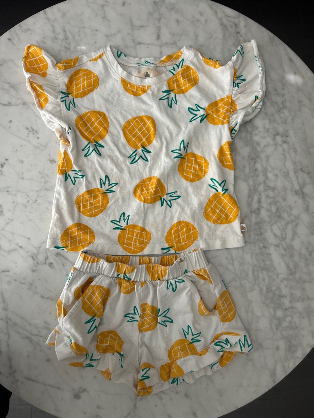 GAP White Pineapple Print Pajama Set - Yellow & Green